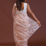 Soft Peach Organza Embroidery Saree With Scallop Border