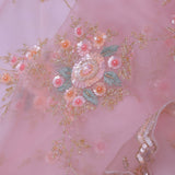 Rose Pink Organza Embroidery Saree With Scallop Border