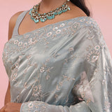 Shuttle Gray Georgette Tissue Saree With Scallop Border