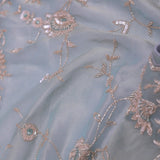 Powder Blue Tissue Embroidery Saree With Scallop Border