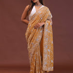 Dark Peach Tissue Embroidery Saree