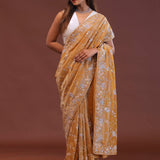 Dark Peach Tissue Embroidery Saree