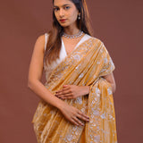 Dark Peach Tissue Embroidery Saree