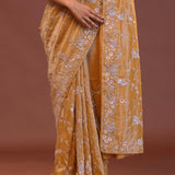 Dark Peach Tissue Embroidery Saree