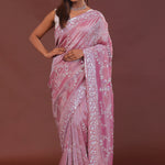 Pink Tissue Embroidery Saree With Scallop Border