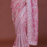 Pink Tissue Embroidery Saree With Scallop Border