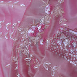 Pink Tissue Embroidery Saree With Scallop Border