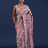 Pastel Pink Tissue Saree With Floral Sequin Work