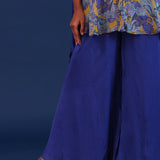Cobalt Blue Chinon And Organza Printed Kurti Set
