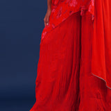 Bright Red Crepe Silk Floral Printed Kurti Set