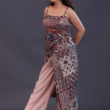 Multicolour Satin Crepe Printed Gown Set