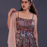 Multicolour Satin Crepe Printed Gown Set