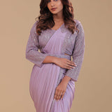 Sunset Purple Lycra Drape Saree