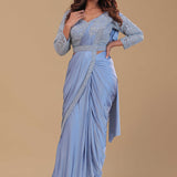 Pale Cornflower Blue Lycra Drape Saree