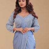 Pale Cornflower Blue Lycra Drape Saree