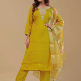 Yellow Ochre Chanderi Kurta Set