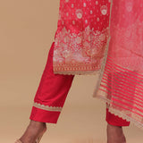 Dark Coral Pink Tissue Banarasi Kurta Set