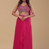 Raspberry Pink Chinon Crepe Indo-Western Set