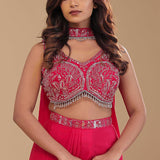Raspberry Pink Chinon Crepe Indo-Western Set