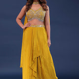 Golden Poppy Yellow Chinon Crepe Indo-Western Set
