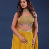 Golden Poppy Yellow Chinon Crepe Indo-Western Set