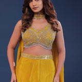 Golden Poppy Yellow Chinon Crepe Indo-Western Set