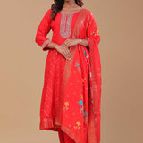 Vibrant Orange Soft Silk Kurta Set
