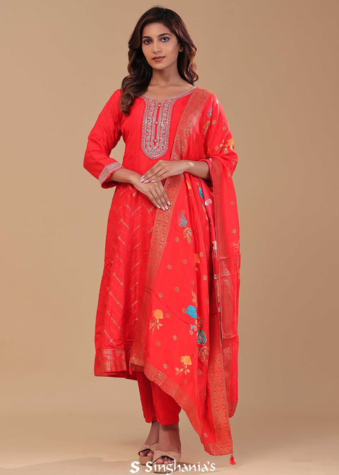 <img> Vibrant Orange Soft Silk Kurta Set
