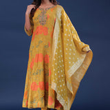 Goldenrod Yellow Chinon Anarkali Set