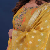 Goldenrod Yellow Chinon Anarkali Set