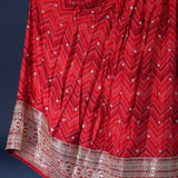 Cherry Red Ikat Silk Lehenga Set