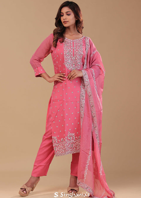 <img> Rose Pink Chanderi Silk Kurta Set