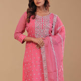 Rose Pink Chanderi Silk Kurta Set