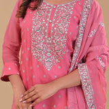 Rose Pink Chanderi Silk Kurta Set