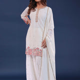 White Georgette Straight Cut Suit Set