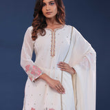 White Georgette Straight Cut Suit Set