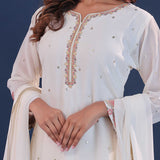 White Georgette Straight Cut Suit Set