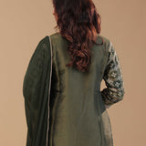 Dark Mehendi Banarasi Kurta Set With Woven Pattern