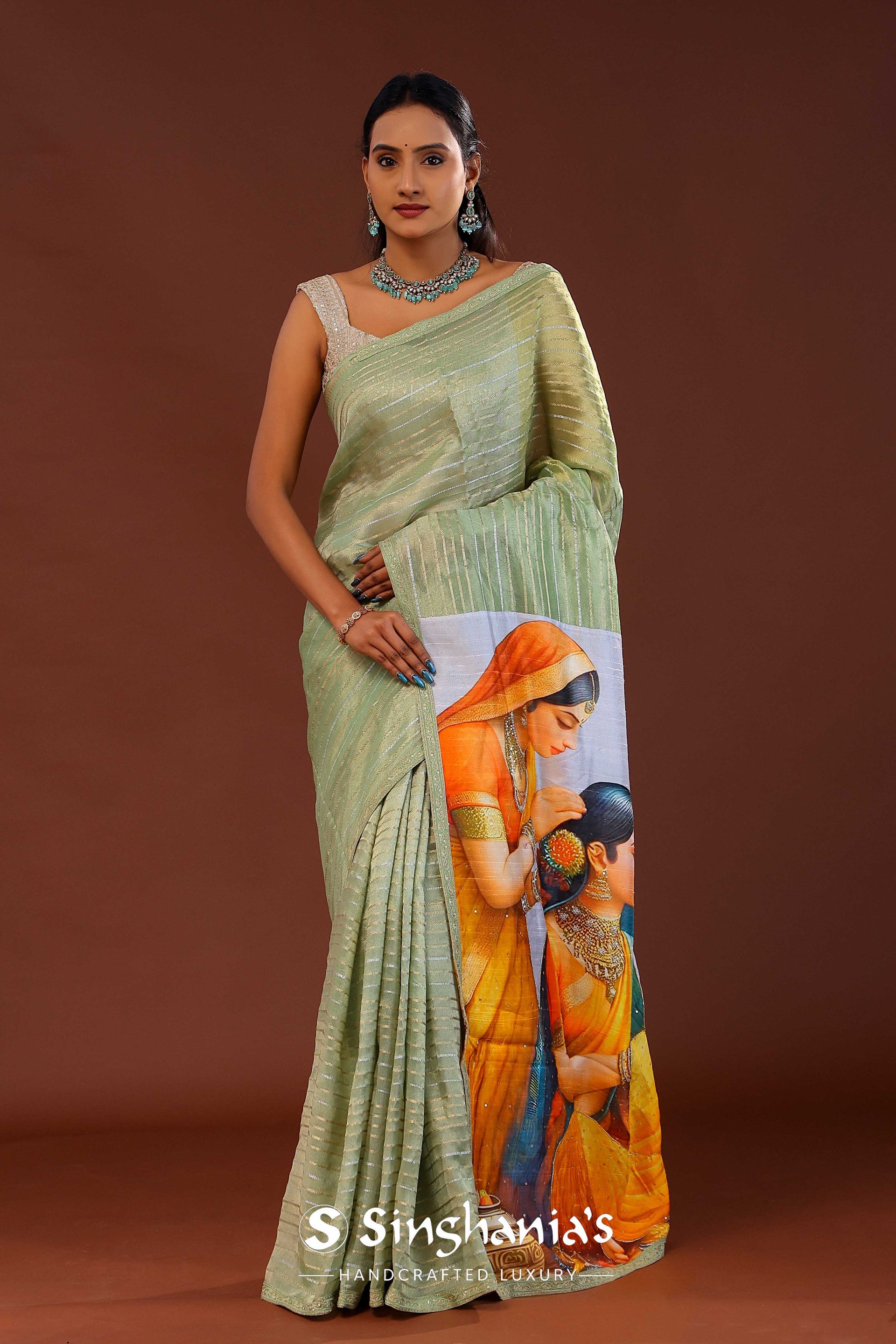 <img> Pista Green Tissue Organza Saree
