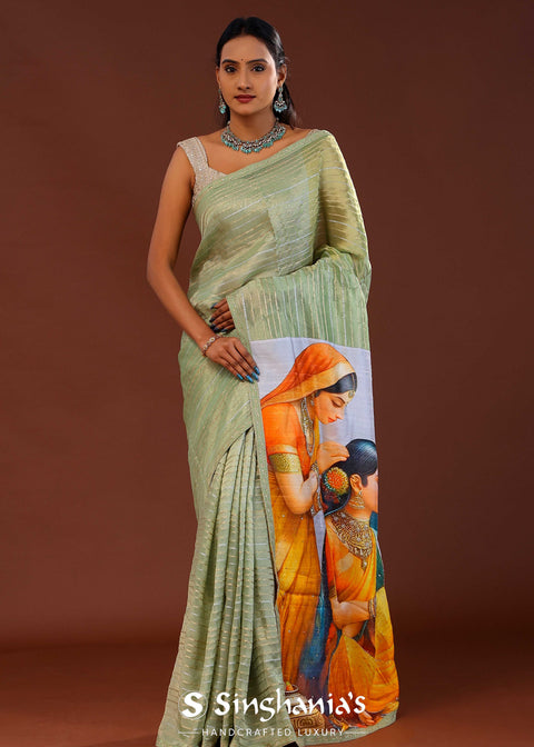 <img> Pista Green Tissue Organza Saree
