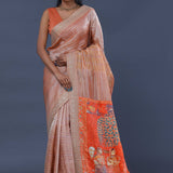 Pinkish Brown Fancy Tissue  Saree With Embroidery Border