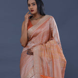 Pinkish Brown Fancy Tissue  Saree With Embroidery Border