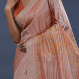 Pinkish Brown Fancy Tissue  Saree With Embroidery Border