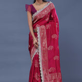 Ruby Red Banarasi Saree With Scallop Border