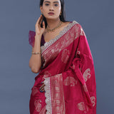 Ruby Red Banarasi Saree With Scallop Border