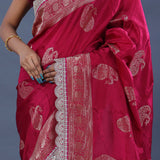 Ruby Red Banarasi Saree With Scallop Border