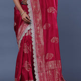 Ruby Red Banarasi Saree With Scallop Border