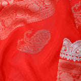 Vibrant Red Banarasi Saree With Scallop Border