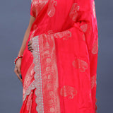 Red Banarasi Saree With Scallop Border