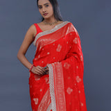 Scarlet Red Banarasi Saree With Scallop Border